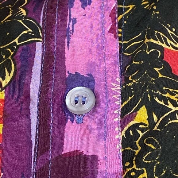 Vintage 90’s silk abstract print short sleeve button up shirt size S - Picture 14 of 16